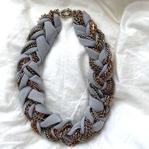 J. Crew Chunky Necklace Braided with Fabric, Rhinestones, and Chain